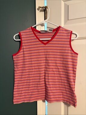 Vintage White Stag Red-Trim Striped Sleeveless Top